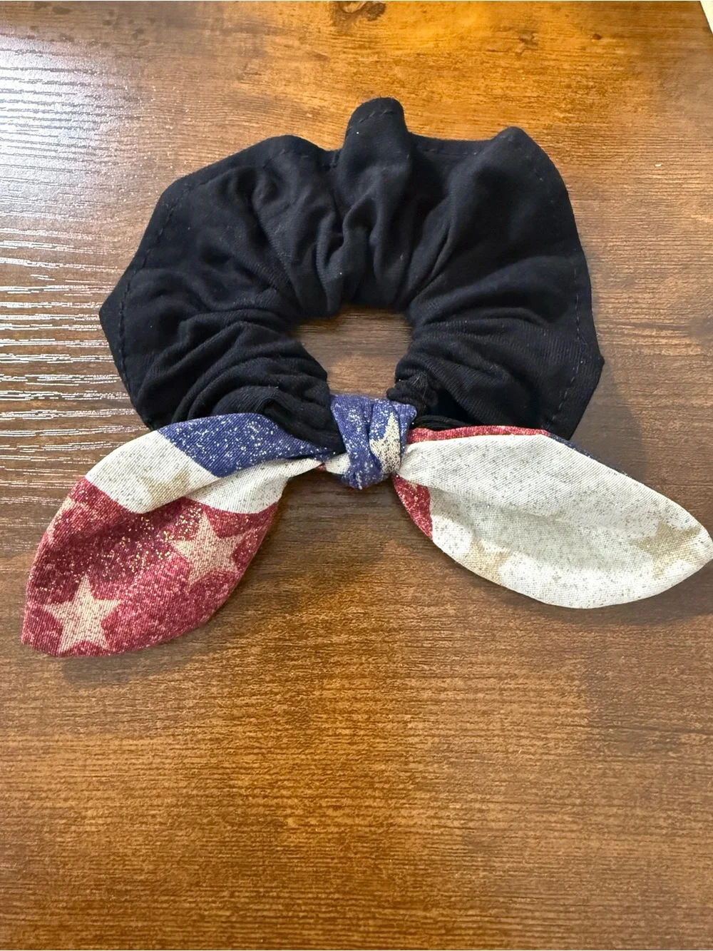 Black Scrunchie with Red, Blue & White Star Bow